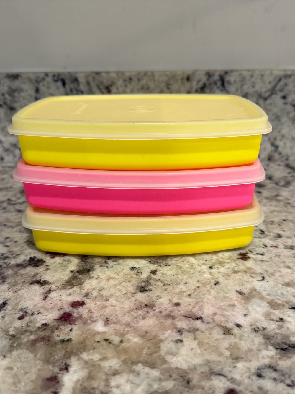 Tupperware Slim Packette Divided Containers #813 - Neon Pink & Yellow - Set of 3